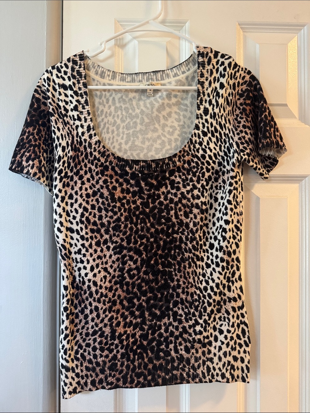 Cache Leopard Print Scoop Neck Top - Brown/Black/Cream